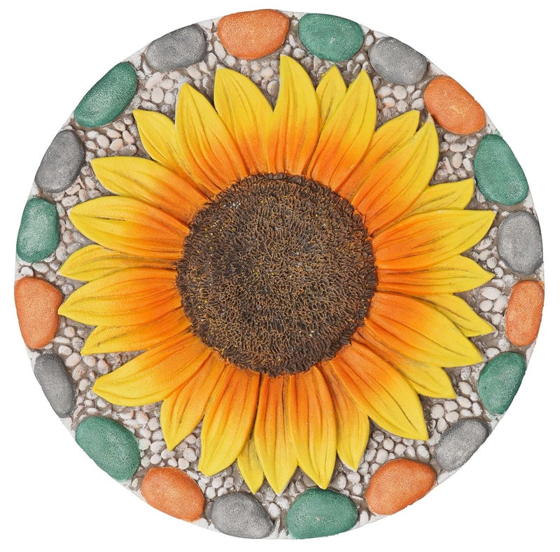 Cynkeyee Decorative Sunflower Garden Stepping Stone - Colorful Pebble Border, Garden Stepping Stones Outdoor Yard Decor 10x10x0.75 Inches - Image 1